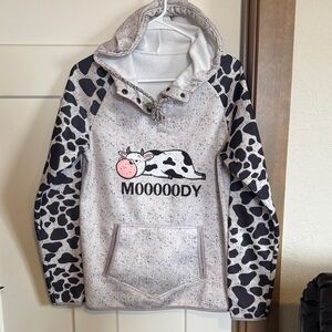 Women's Cow Print Hoodie with Fun Design